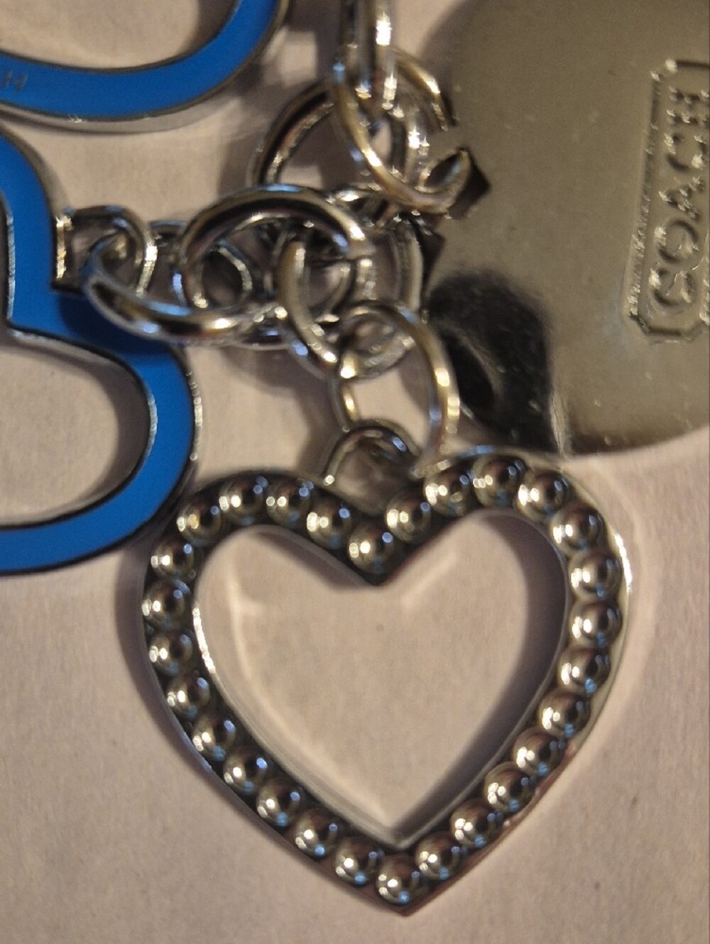 Coach Blue and Silver Heart Charm Keyring - Picture 4 of 5
